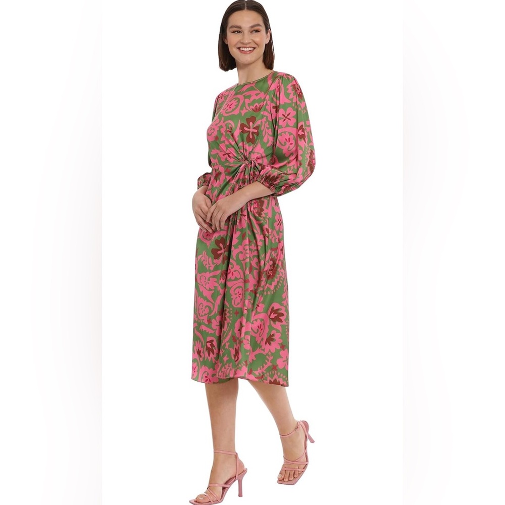 Donna Morgan Women's Side Twist Detail Dress Olive Green Deep Rust - Picture 2 of 6